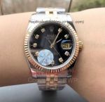 Copy Rolex Datejust 36MM 2-Tone Gold Diamond Markers Black Dial Watch